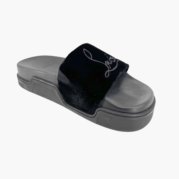 Christian Louboutin 'Navy Pool' Slide Sandals Size 37 US 7 Black Velvet Logo 27 - Picture 11 of 12